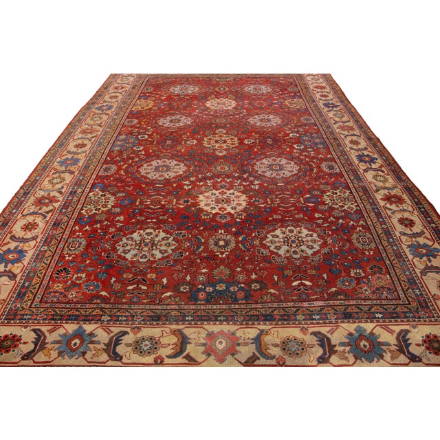 Persian 1900s Red Antique Sultanabad Handmade Persian Wool Rug With Allover Motif For Sale - Image 3 of 11
