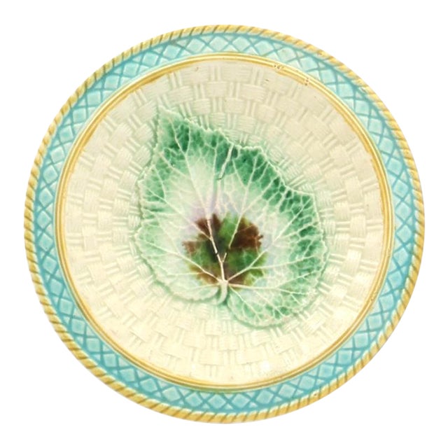 Antique Majolica Begonia Leaf Dish For Sale