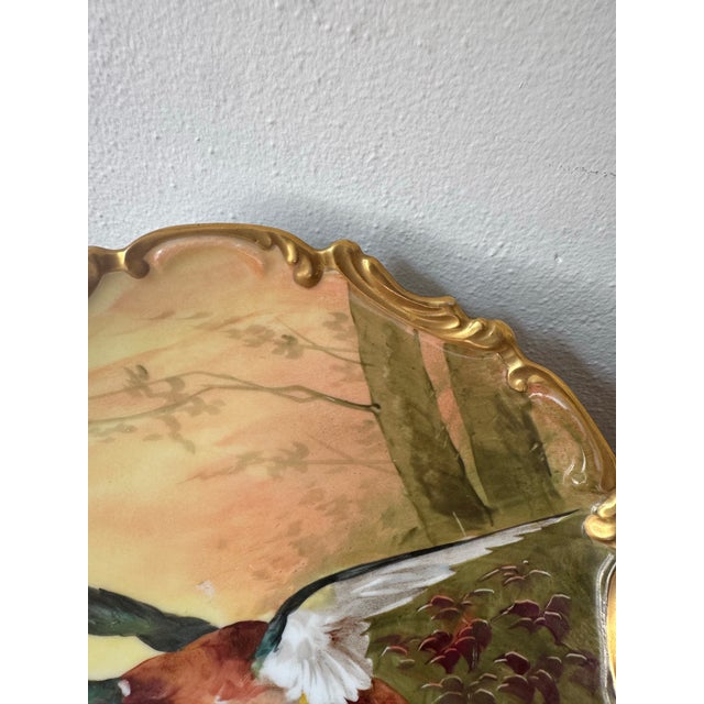 Antique Limoges Coronet France Hand Painted Mallard Duck Plate With Gilded Rococo Rim For Sale In Boise - Image 6 of 11