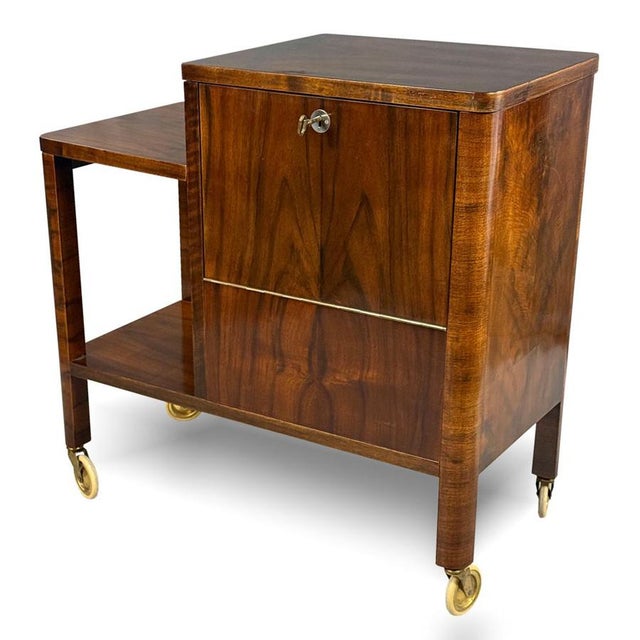Art Deco Walnut Serving Bar Cart from Bohemia, 1930s For Sale - Image 3 of 10