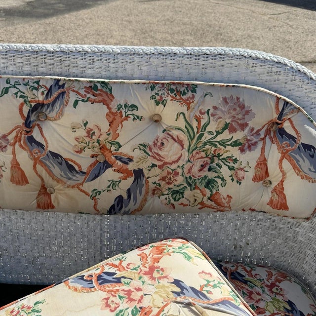 Antique Victorian White Wicker Rattan Sunroom Patio Sofa W/ Loose Cushions For Sale - Image 14 of 18