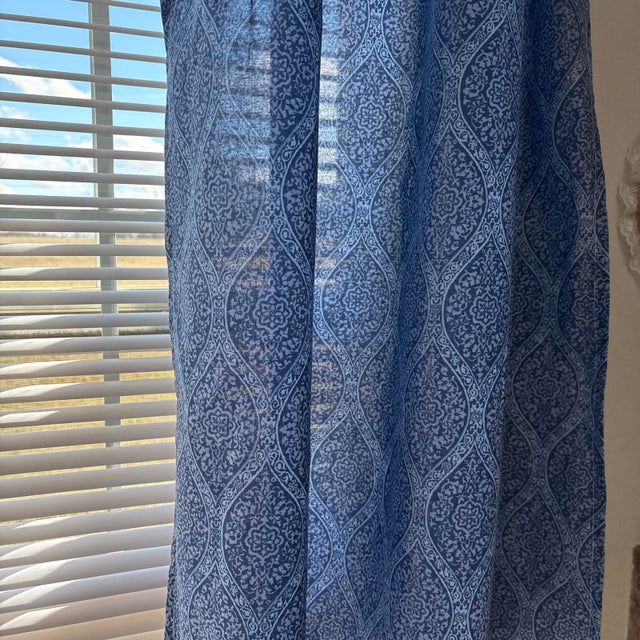 Textile Blue Oriental Cafe Curtains 45 Length Kitchen / Bathroom Set of 2 Panels & 2 Valances 16 X45 Wide For Sale - Image 7 of 10