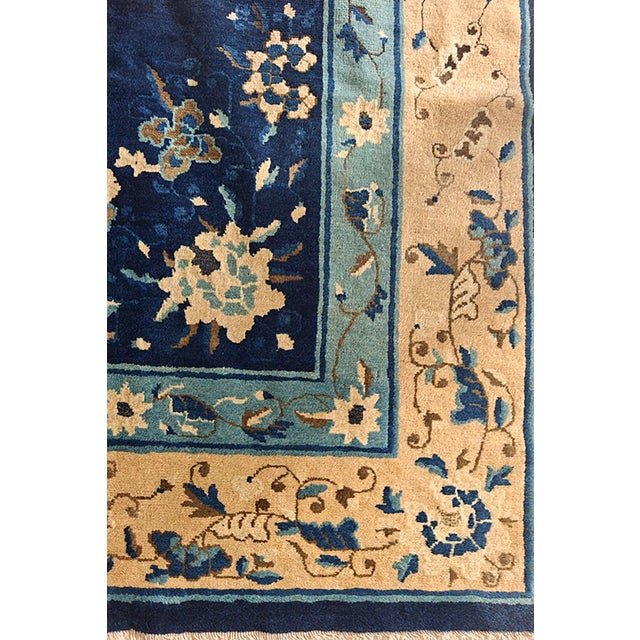1920s 1920s Blue Navy Floral Medallion Deco Oriental Antique Peking Chinese Rug For Sale - Image 5 of 10