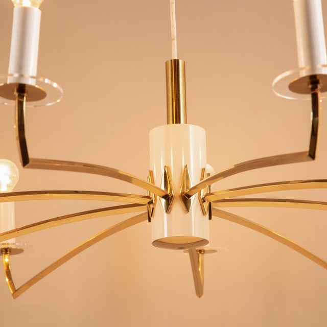 Mid-Century Modern Mid-Century Modern Star-Shaped Chandelier with Brass Arms, 1960s For Sale - Image 3 of 12