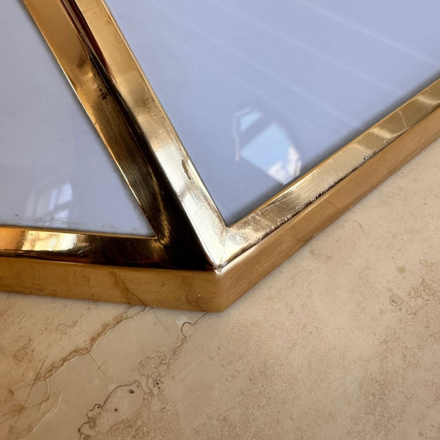 Metal Geneva Opaline Milk Glass and Brass Flush Mounts in the style of Ralph Lauren, 1970s For Sale - Image 7 of 12