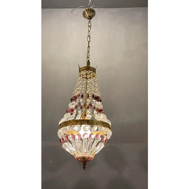 Glass Italian Crystal Basket Chandelier For Sale - Image 7 of 9