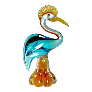 1960s Jico Attributed Hand-Blown Murano Glass Heron Bird Figurine For Sale