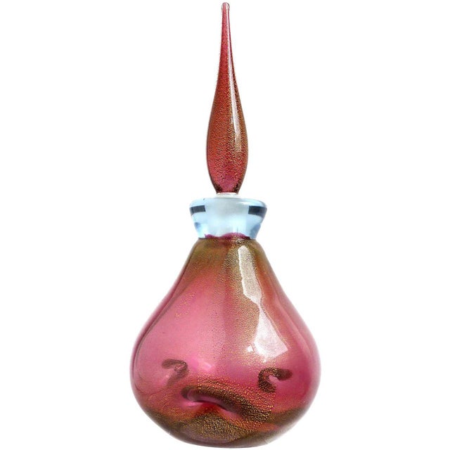 Mid-Century Modern Vintage Murano Barbini Amethyst Gold Italian Art Glass Midcentury Vanity Powder Box Perfume Set For Sale - Image 3 of 5