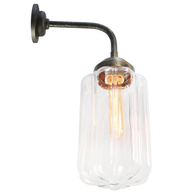 Mid-Century Modern Brass and Cast Iron Sconce in Clear Glass For Sale - Image 4 of 7