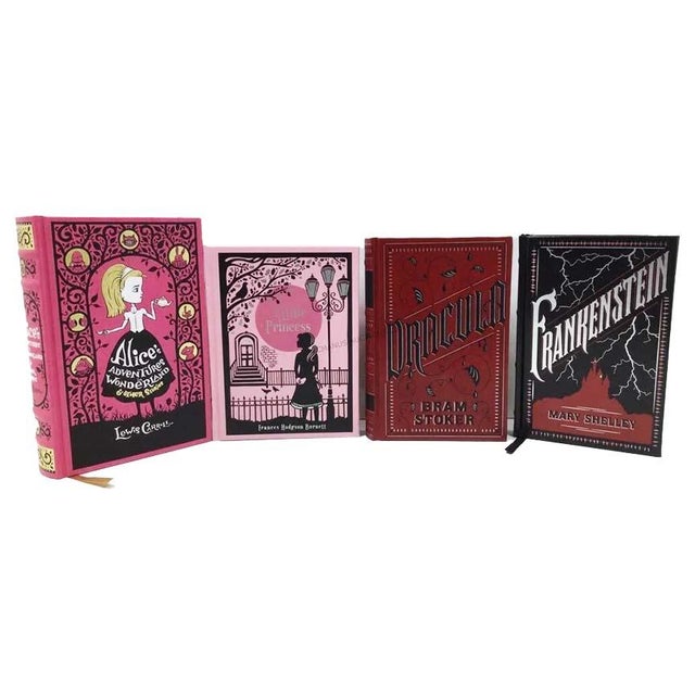 Vintage Pink, Red & Black Leather bound Decorative Book Set - 4 Barnes & Noble Collectible Classics edition of Alice's...