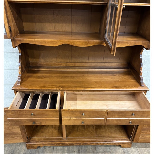 Vintage Ethan Allen Heirloom Nutmeg Maple CRP Shutter Cabinet and Hutch For Sale - Image 9 of 17