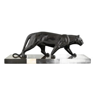 M. Leducq, Art Deco Panther, 1930, Metal on Marble Base For Sale