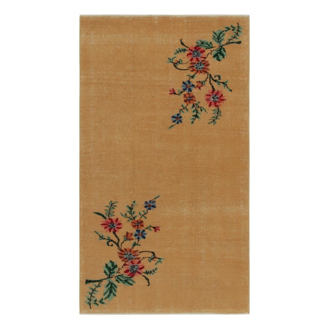 Gold 1960s Vintage Distressed Art Deco Rug in Golden-Brown With Colorful Floral For Sale - Image 8 of 8