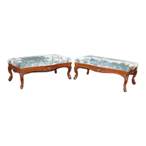 Walnut American Victorian Foot Stools Attributed to Belter - A Pair