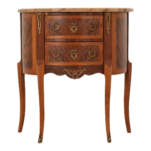 French Vintage Marble Top Demilune Chest