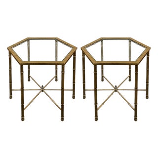 Pair of Attributed Mastercraft Brass Bamboo Form Side Tables. u.s.a. 1970's. For Sale
