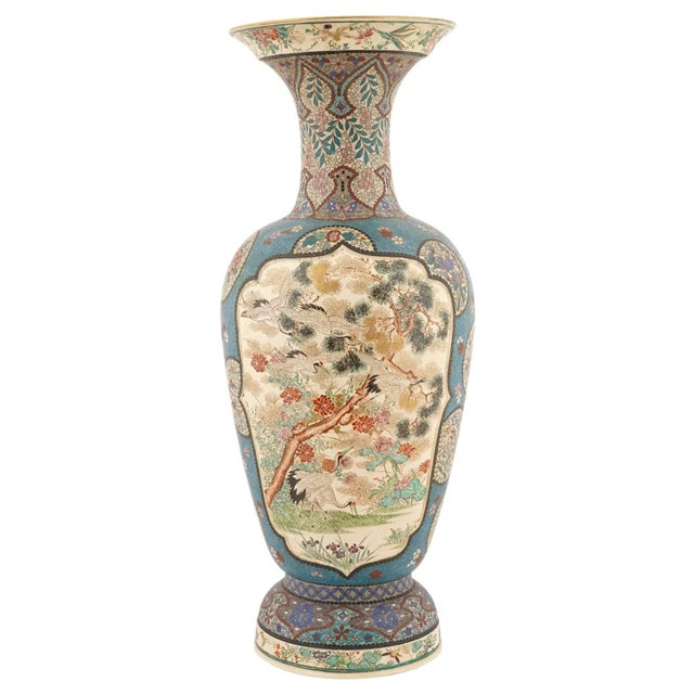 Tan Japanese Cloisonne Enamel Meiji Totai Shippo Vase, Kinkozan School, 22 In. For Sale - Image 8 of 11