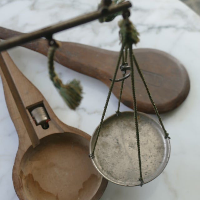 Antique Spice Scale in Wood Box Carrier For Sale - Image 11 of 17