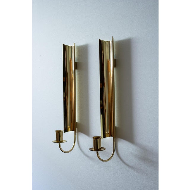Vintage Brass Reflex Wall Candlesticks by Pierre Forssell for Skultuna, 1960s, Set of 2 For Sale - Image 4 of 8