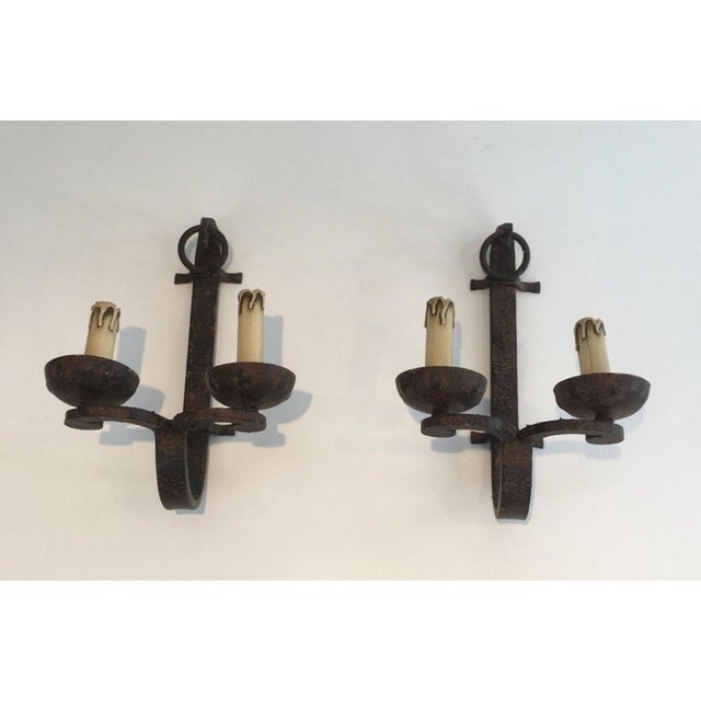 Gray Pair of Wrought Iron Wall Lights, French Work. Circa 1950 For Sale - Image 8 of 8
