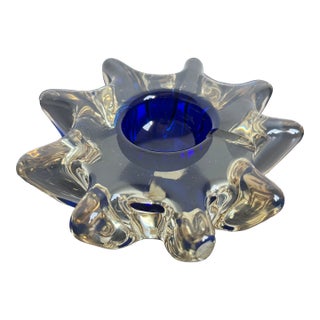 Mid-Century Italian Murano Glass Sommerso Ashtray With Cobalt Blue Center, 1960s For Sale