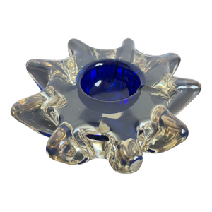 Mid-Century Italian Murano Glass Sommerso Ashtray With Cobalt Blue Center, 1960s