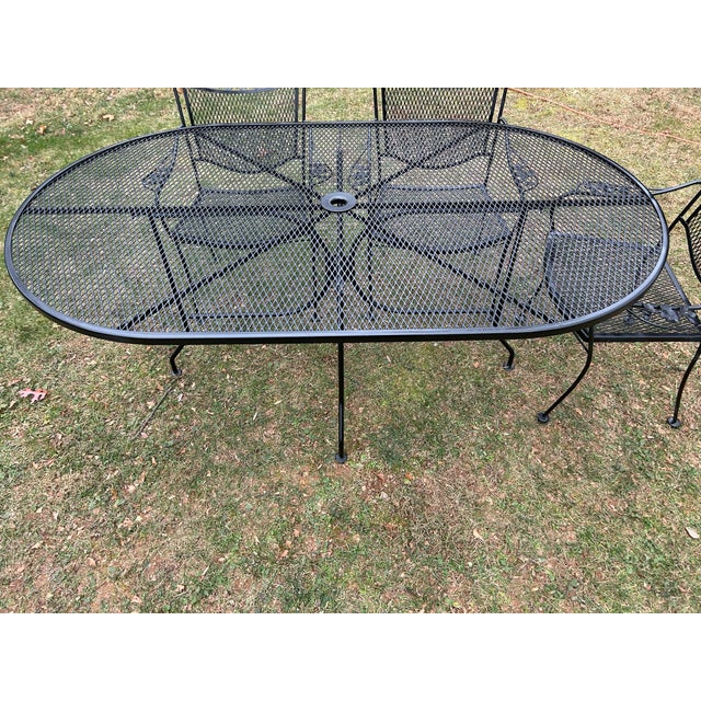 1960s Vintage Wrought Iron Woodard Patio Set Large Table, 6 Chairs & Stand, Attributed For Sale - Image 5 of 11