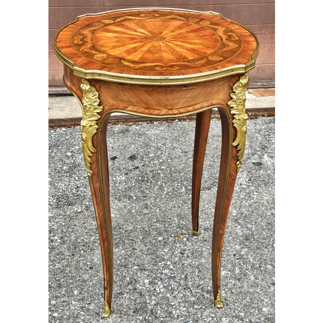 Haentges Freres Attributed Gilt-Bronze and Kingwood Tulipwood Inlaid Gueridon. Paris, Circa 1890s For Sale - Image 4 of 12