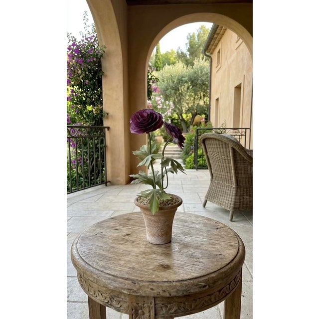Metal Vintage Toleware Purple Ranunculus Topiary Arrangement in Terracotta Pot For Sale - Image 7 of 12