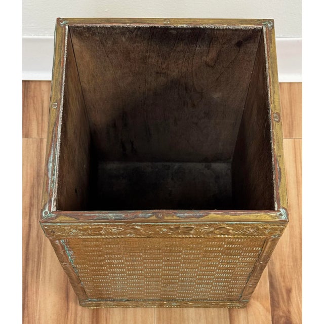 Vintage 19th C French Repousse Style Brass Clad Wastebasket or Umbrella Stand For Sale In Kansas City - Image 6 of 6