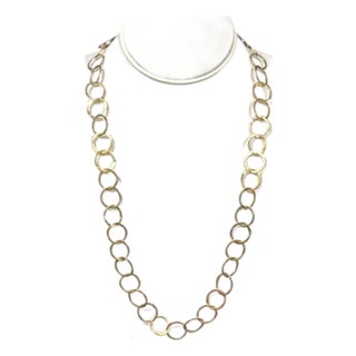14 Yellow Gold Open Circle Link Necklace, 15" Drop For Sale