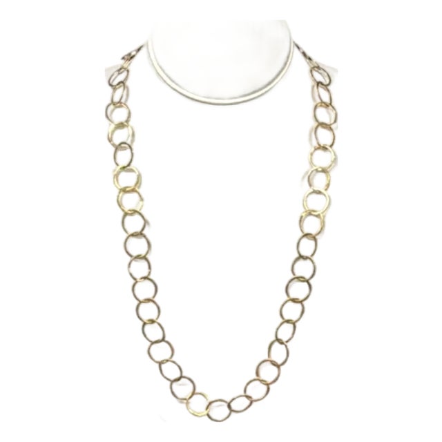 14 Yellow Gold Open Circle Link Necklace, 15" Drop For Sale