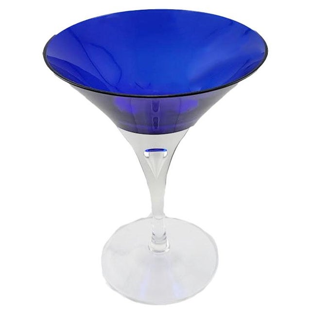 Mid-Century Modern Block Crystal Cobalt Blue Matini Glasses Stockholm Pattern - Set of 7 For Sale - Image 3 of 3