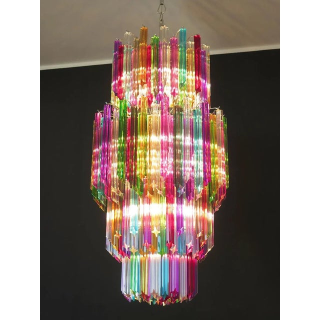 Glass Large Multicolored Quadriedri Murano Glass Chandelier, 1984 For Sale - Image 7 of 13