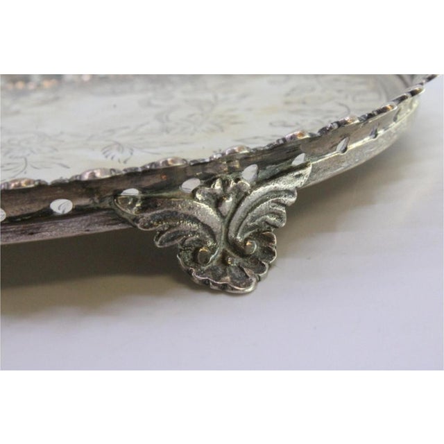 Silver Tray with Wire Rack and Floral Motifs Engraved Bottom with Raised Feet For Sale - Image 6 of 7