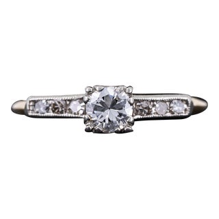 Vintage Art Deco Diamond Solitaire Made by Coplay 14k White Yellow Gold Ring Size 4.25 For Sale
