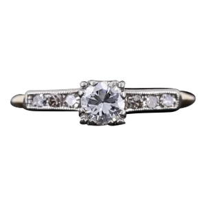 Vintage Art Deco Diamond Solitaire Made by Coplay 14k White Yellow Gold Ring Size 4.25