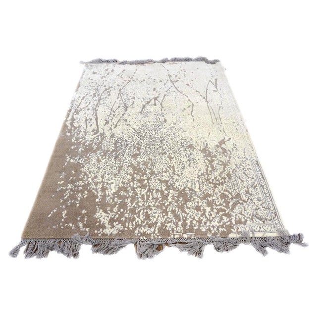 Nepalese Modern Wool, Hemp & Silk 4x6 Grey, Taupe & Ivory Handmade Area Rug #1143788 For Sale - Image 4 of 7