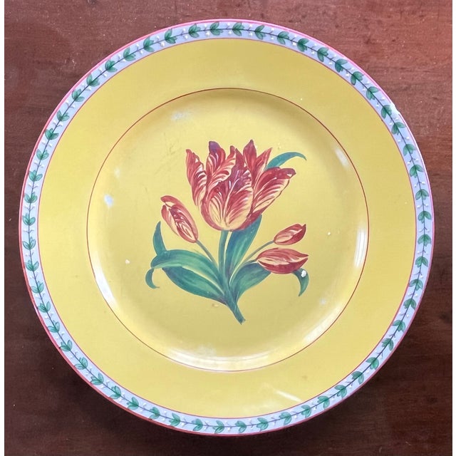 French Antique 19th Century Paris Porcelain Tulip Plates With Canary Yellow Ground - Set of 6 For Sale - Image 3 of 18