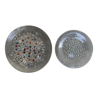 Vintage Drost Jan Sylwester Asteroid Plate 9 3/4" & 12” Zabkowice Art Glass For Sale