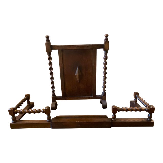 1930s Jacobean Style Barley Twist Fireplace Screen and Fender Set - 4 Pieces For Sale