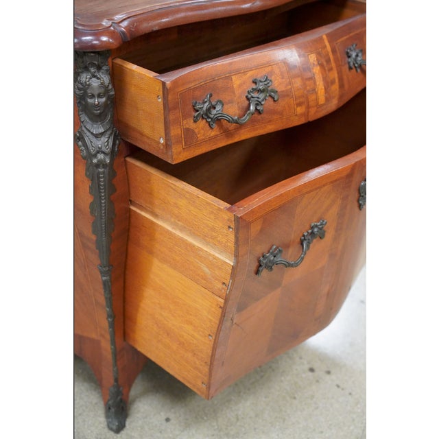 Art Nouveau French Renaissance Revival Figured Walnut Marble-Form Commode With Bronze Caryatid Mounts, Circa 1890–1910 For Sale - Image 3 of 10
