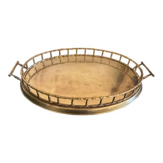 Vintage Brass Faux Bamboo Gallery Tray For Sale