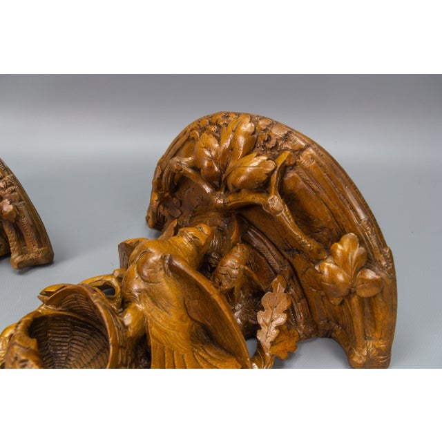 Black Forest Carved Walnut Bird Nest Wall-Mounted Shelves, 1920s, Set of 2 For Sale - Image 11 of 18