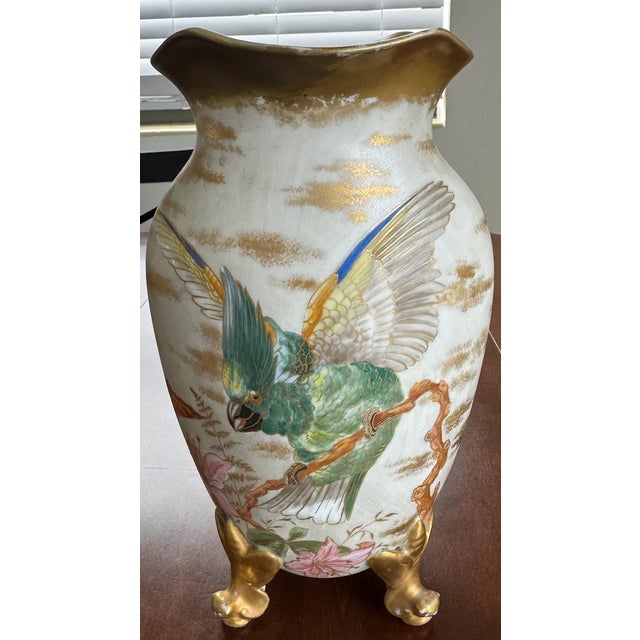 Limoges, France Late 19th Century M. Redon Limoges Gold Green Parrot Vase For Sale - Image 4 of 6