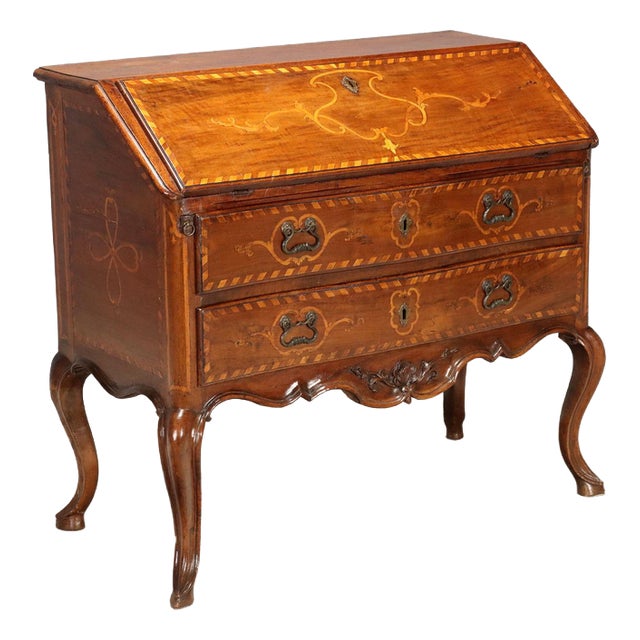 Baroque Walnut Bureau with Maple Inlays For Sale