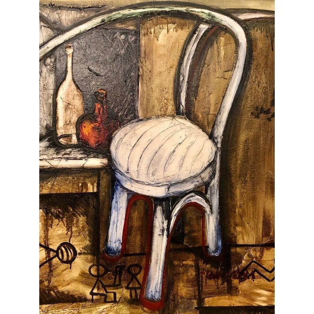 Late 20th Century Vitaly Dlugy White Chair, 1989 Oil on Canvas For Sale - Image 5 of 13