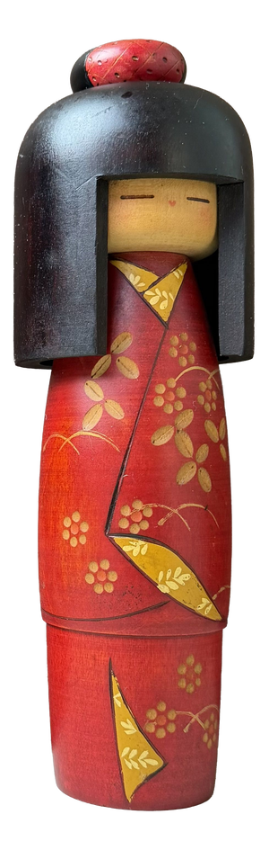 Vintage Japanese Kokeshi Camellia Girl by Kazuo Takamizawa, 1970s