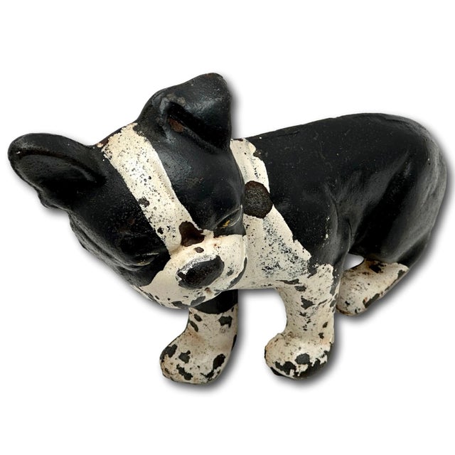1930s Hard 2 Find Vintage 1930s "Wedge" Type Cast Iron Boston Terrier Puppy Dog Doorstop by Spencer Guillford For Sale - Image 5 of 12