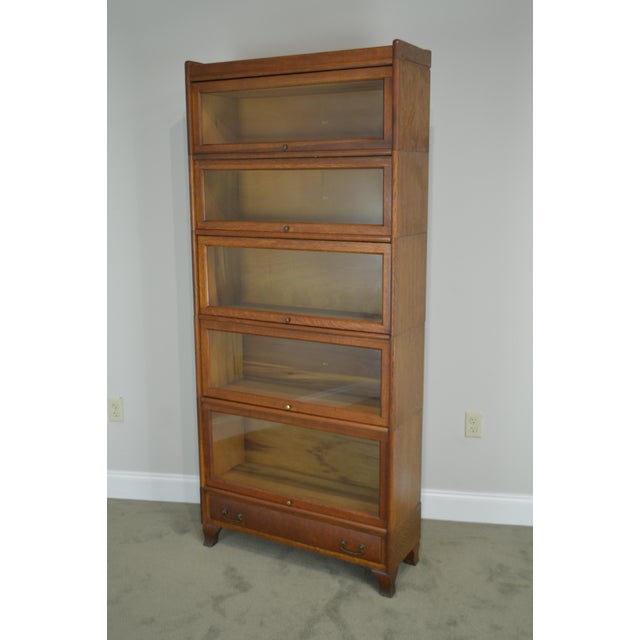 Antique Oak 5 Section Stacking Barrister Bookcase With Drawer by Weis